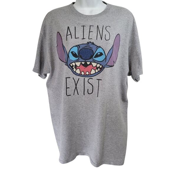 Disney Stitch Aliens Exist Graphic‎ T-Shirt Gray Short Sleeve - Picture 6 of 6